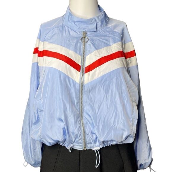 Forever 21 Zip Up Windbreaker Blue White & Red Size Small - Picture 1 of 4